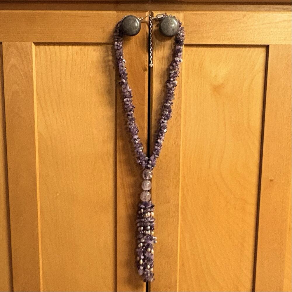 Jay King Sterling Silver, Purple Gemstones & Pearls Tassel Necklace Up to 27 In.